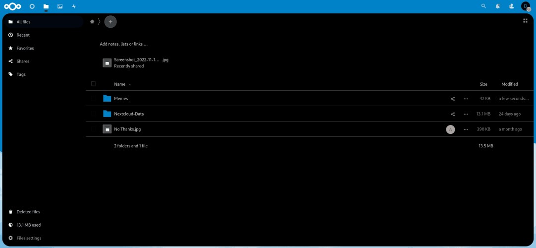 Nextcloud Files Dashboard